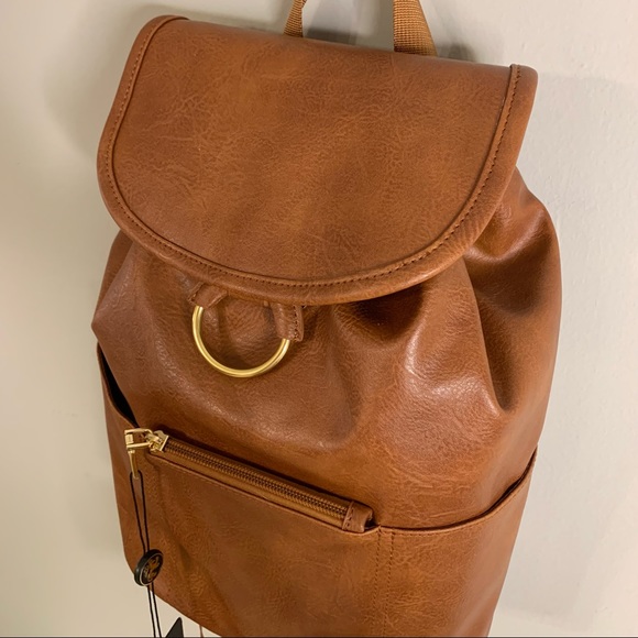 NWT Cognac Faux Leather Backpack - Picture 8 of 13